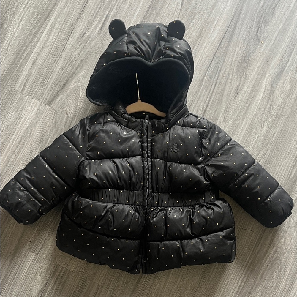 GAP Black Puffer Jacket with Gold Dots